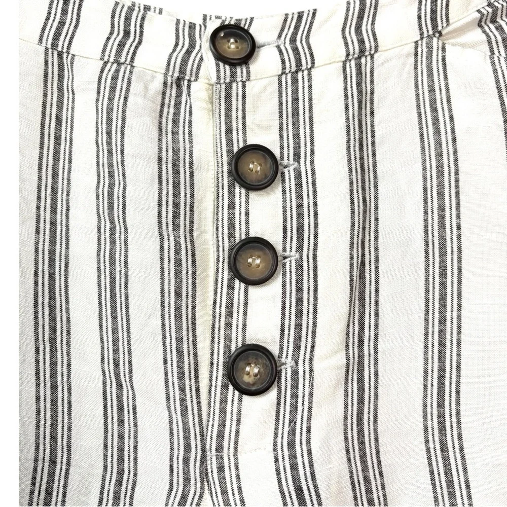 Mango‎ MNG Off-White & Black Linen Striped Cropped Parallel Trousers Pants Small